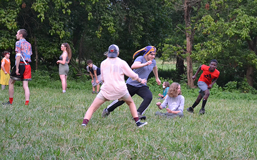 Campers running during a game